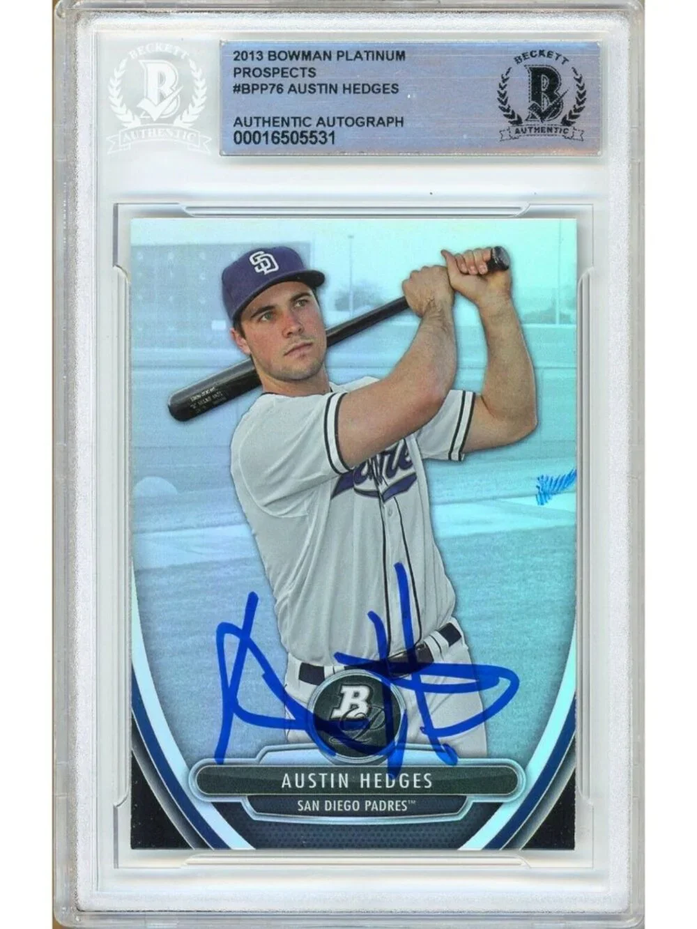 Austin Hedges Signed 2013 Bowman Platinum Prospects RC #BPP76 Beckett BAS Slab